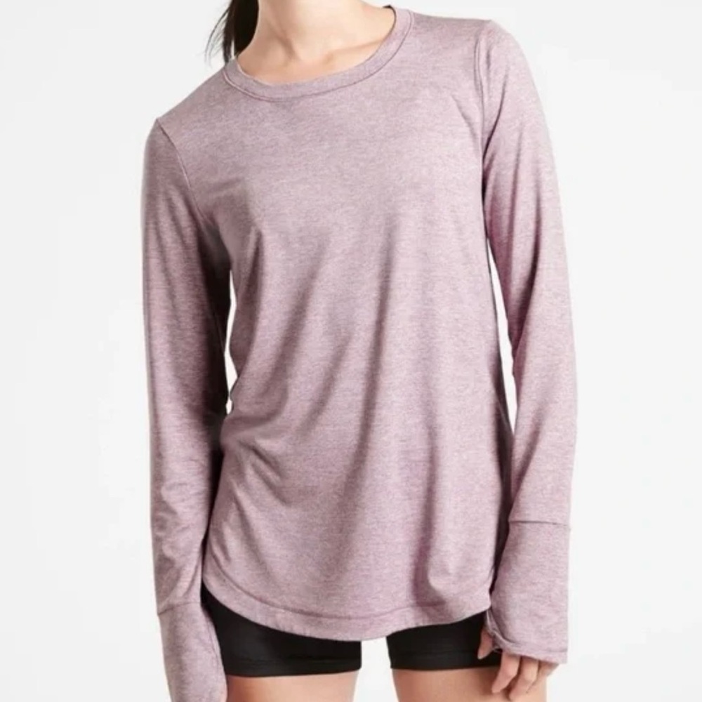 Athleta Uptempo Elevate Top Heathered Mauve Long Sleeve Performance Tee - Picture 1 of 10